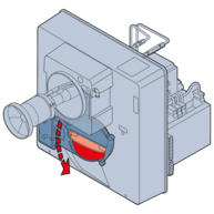 Motorisation du volet d'air      A l'arrêt, les volets sont fermés ce qui évite les déperditions dans la chaudière     Lors du fonctionnement, la juste quantité d'air est définie pour l'allure de fonctionnement, pour le démarrage et pour les périodes transitoires